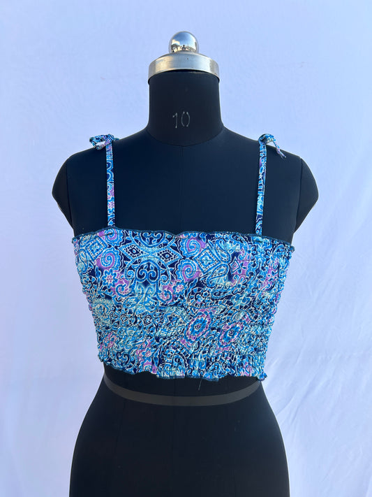 Blue paisley  print Tube Top