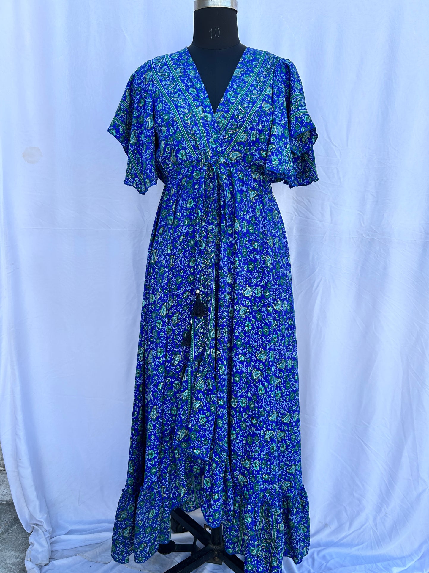 Royal bright blue floral  print half SUMMER DRESS