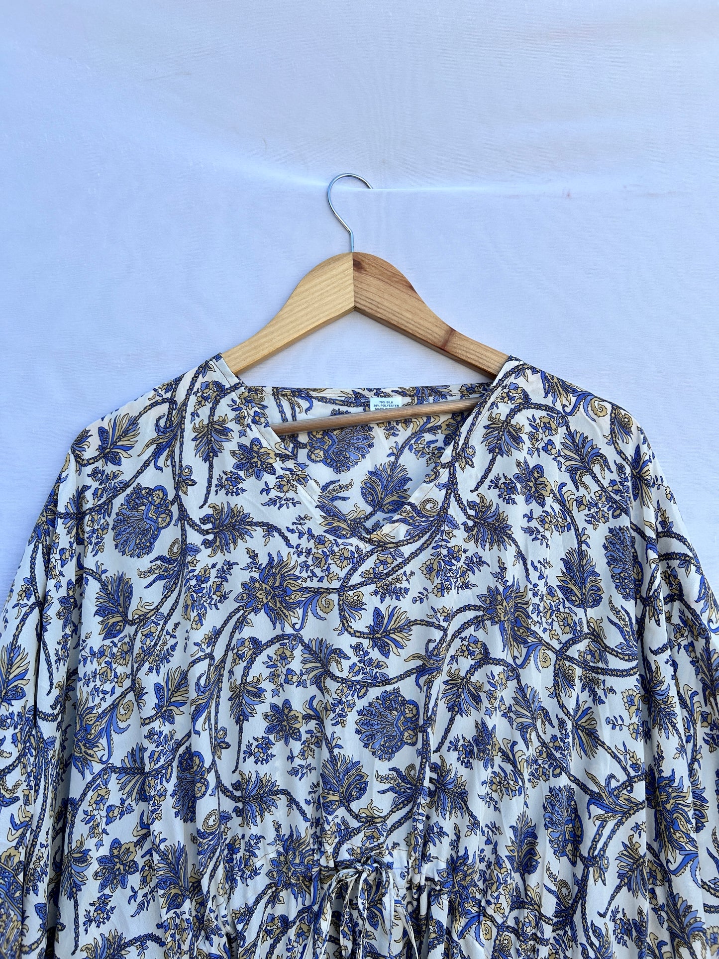 Off white blue cute floral printed long