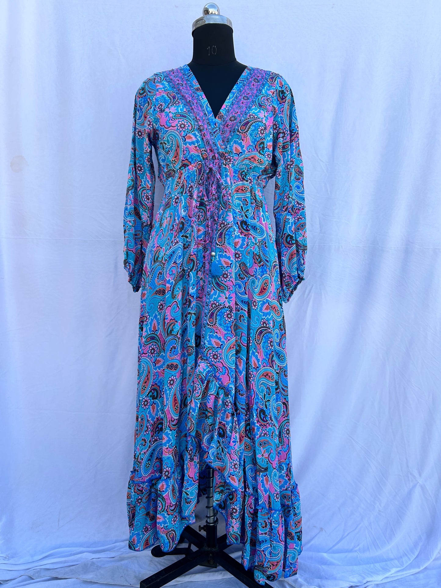 Bright blue pink paisley print full sleeves