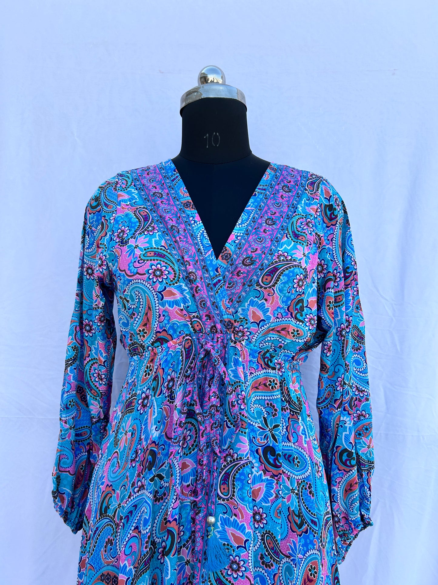 Bright blue pink paisley print full sleeves