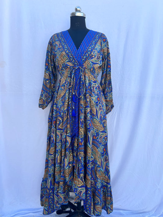 Bright royal blue paisley print full sleeves SUMMER DRESS