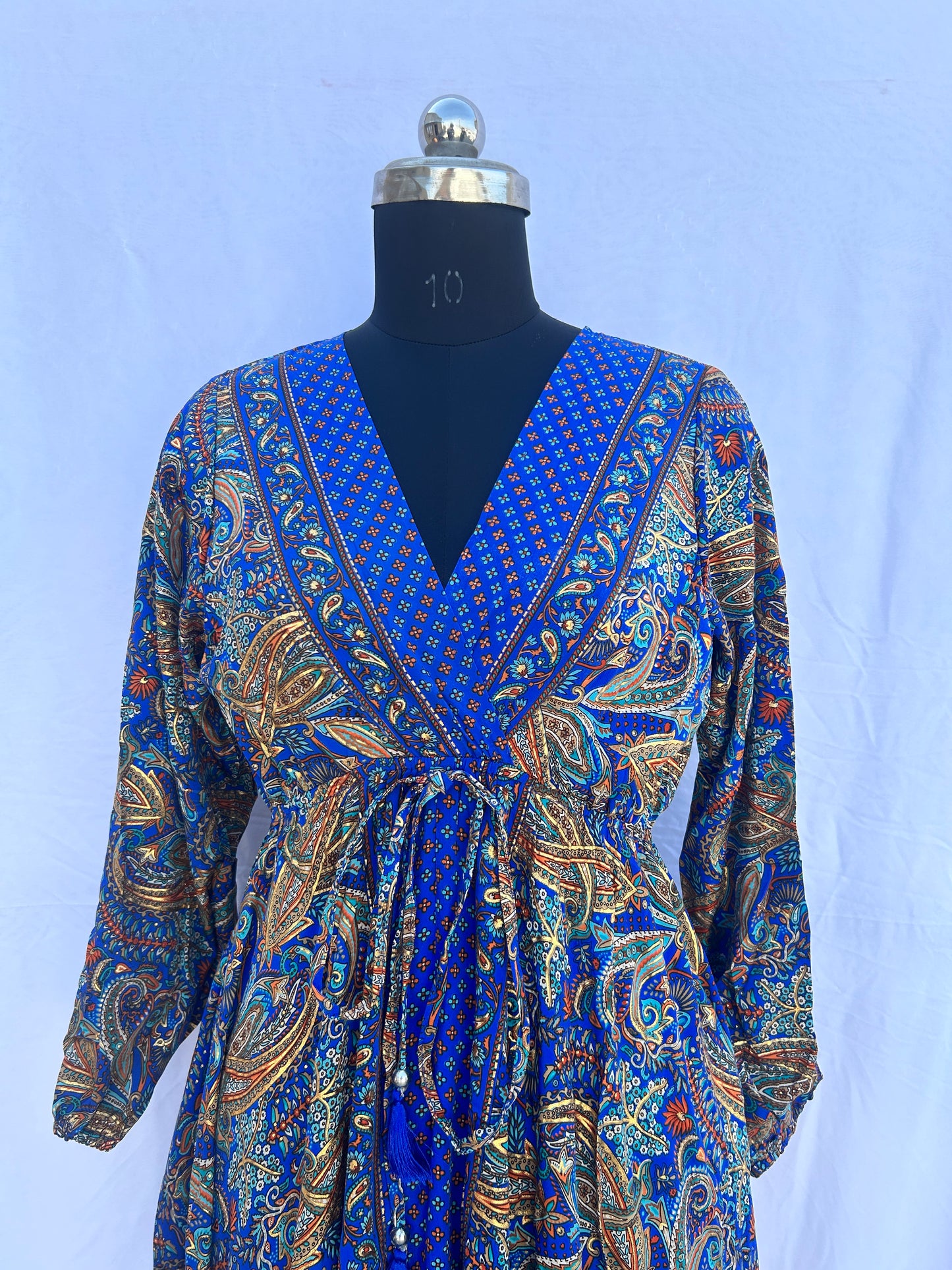 Bright royal blue paisley print full sleeves SUMMER DRESS