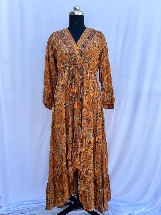 Yellow mustard paisley print full sleeves SUMMER DRESS