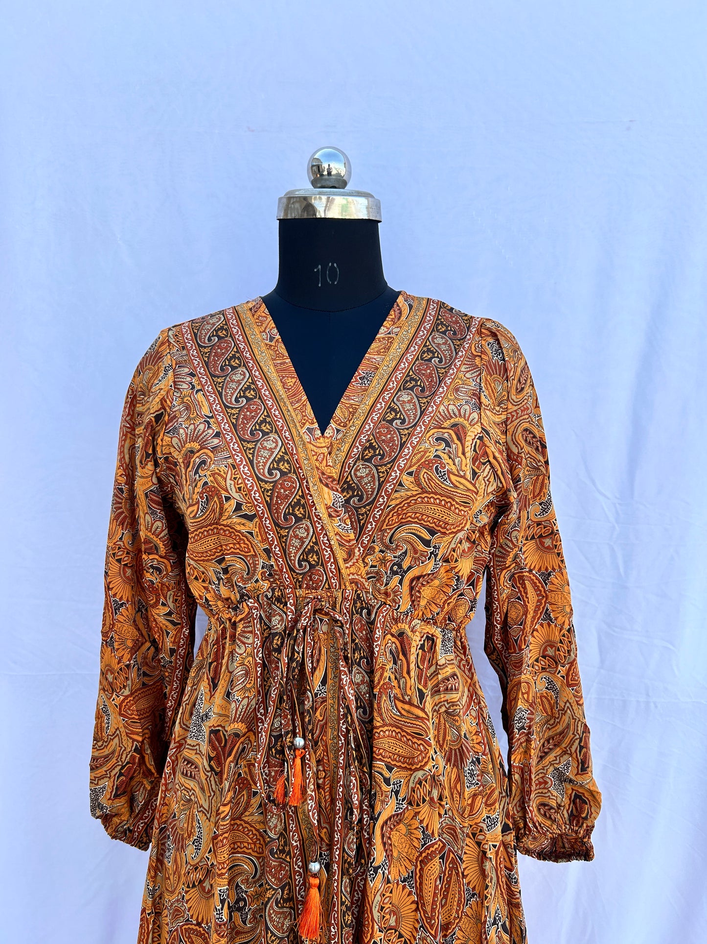 Yellow mustard paisley print full sleeves SUMMER DRESS