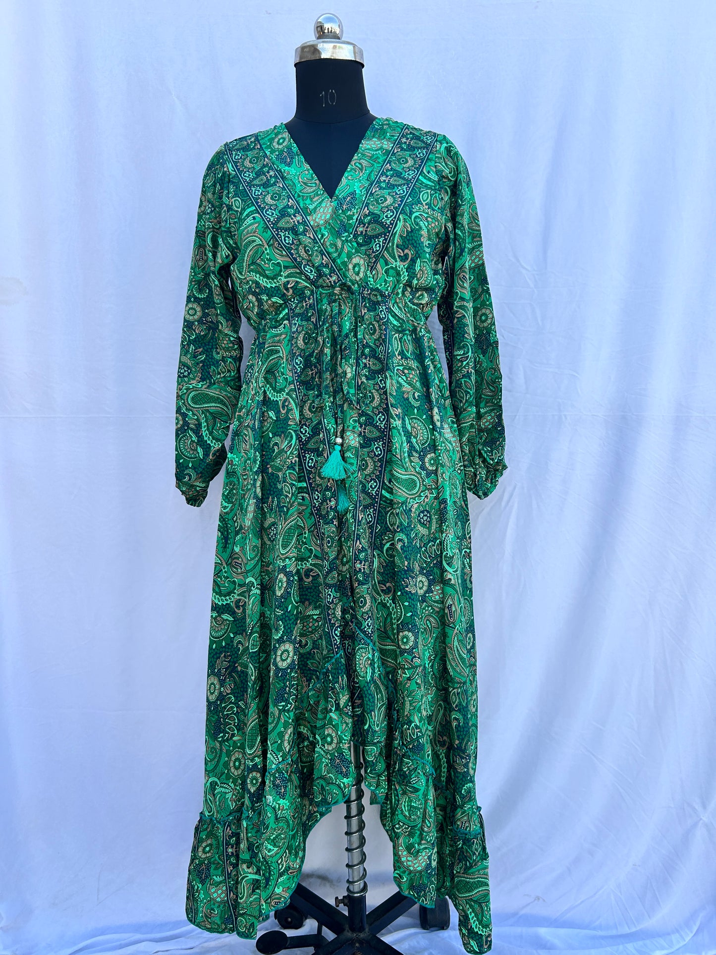 Bright green paisley print full sleeves SUMMER DRESS