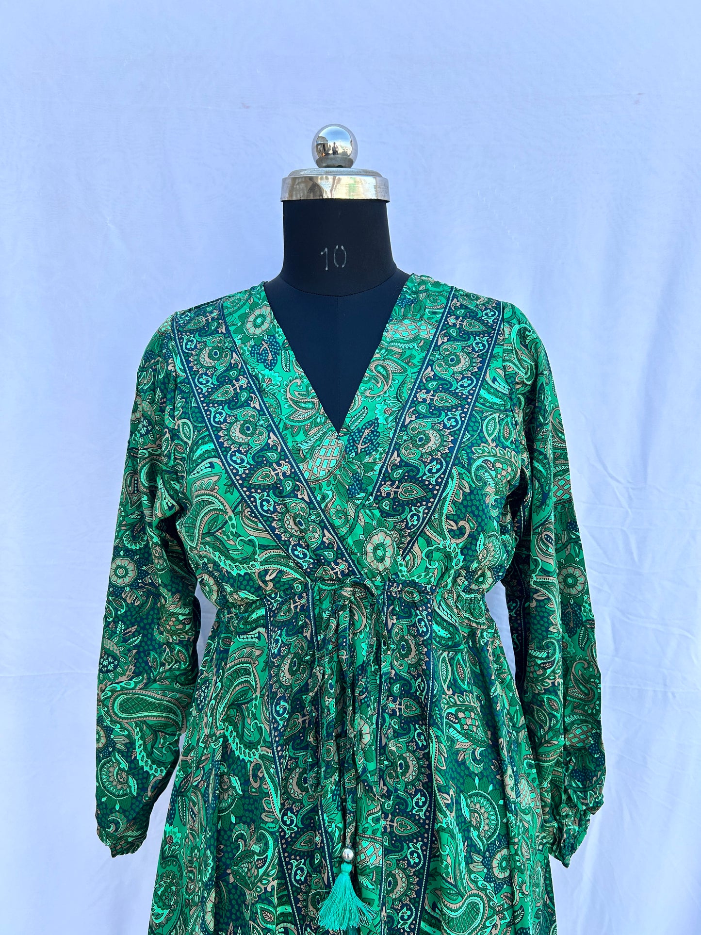 Bright green paisley print full sleeves SUMMER DRESS