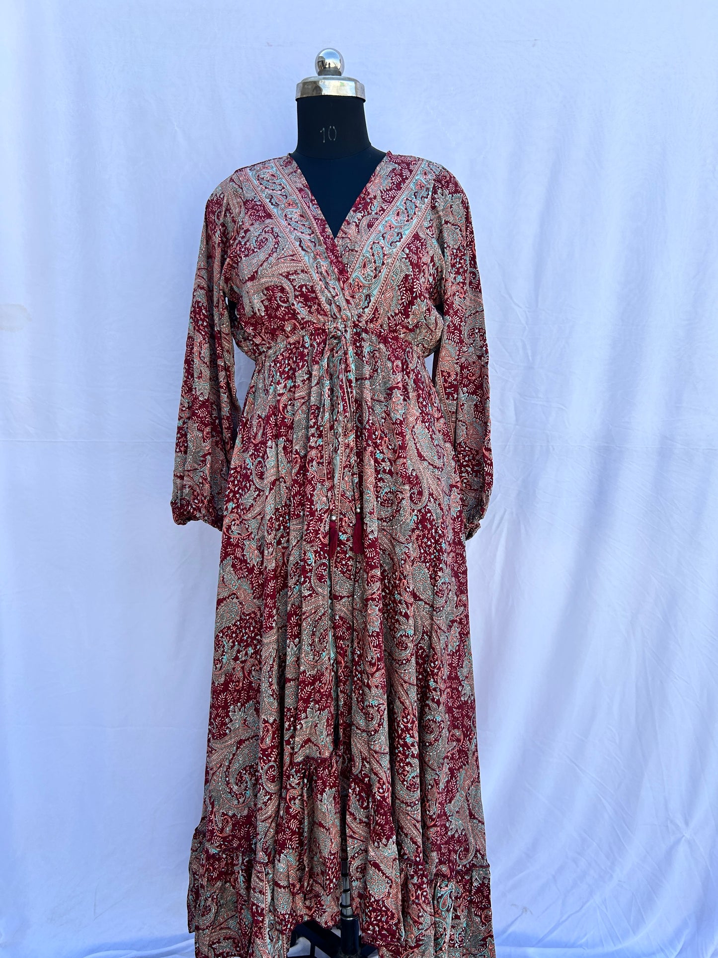 Maroon cute paisley print full sleeves SUMMER DRESS