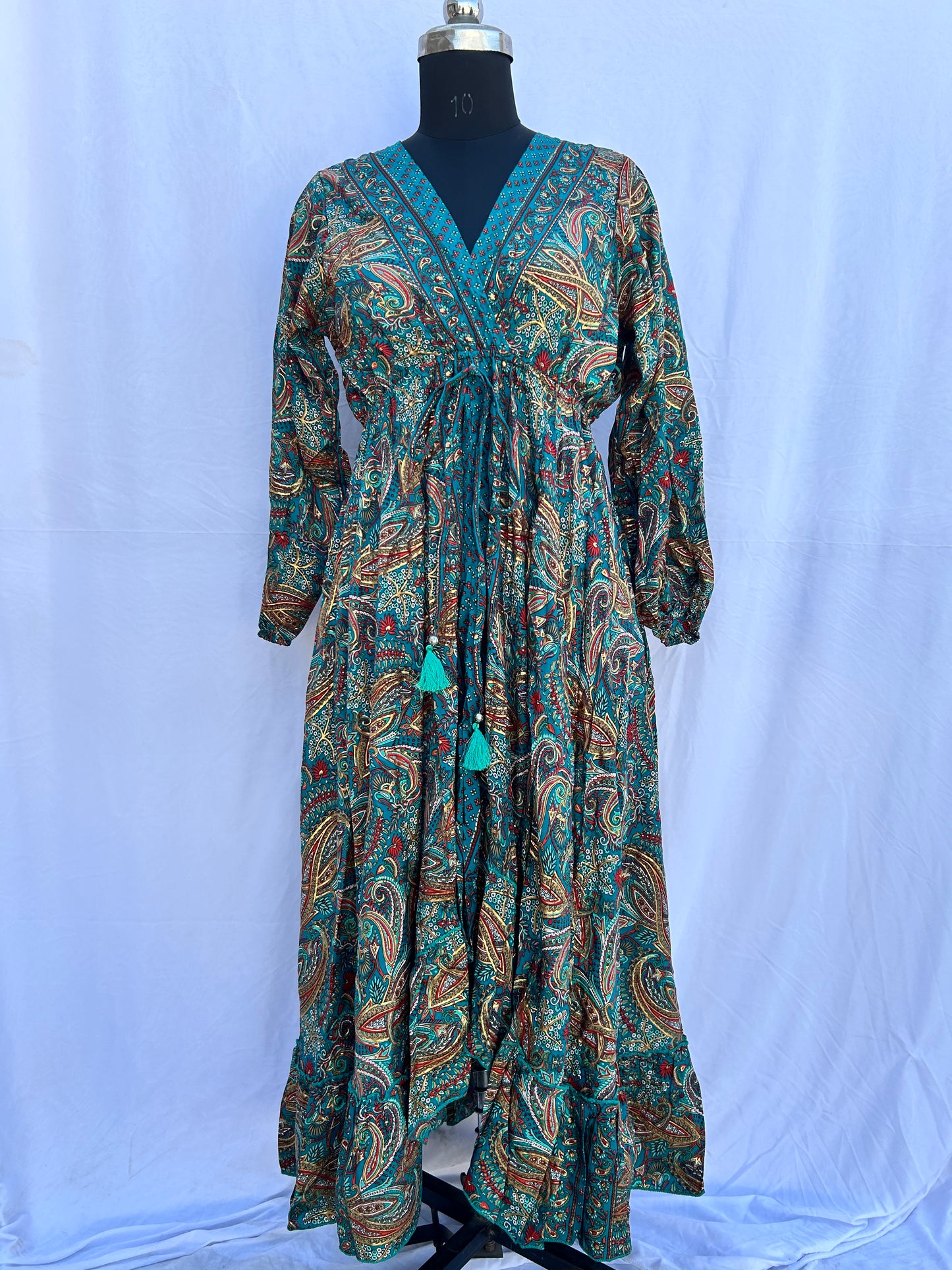 Deep green paisley print full sleeves SUMMER DRESS