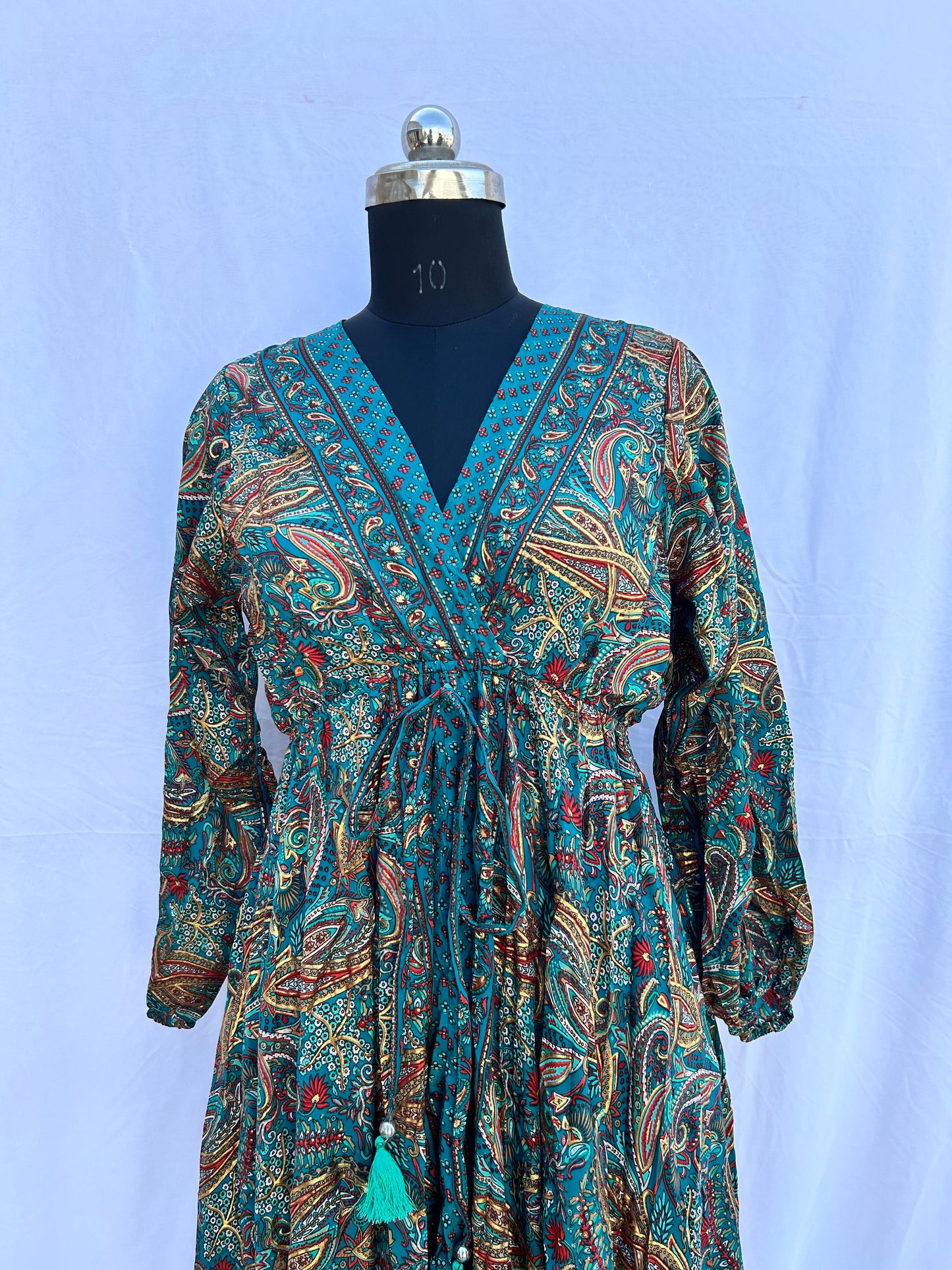 Deep green paisley print full sleeves SUMMER DRESS