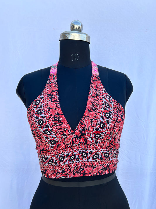 Red black/pink floral printed (Reversible)