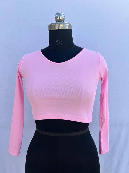 Solid V neck full sleeves-Light pink