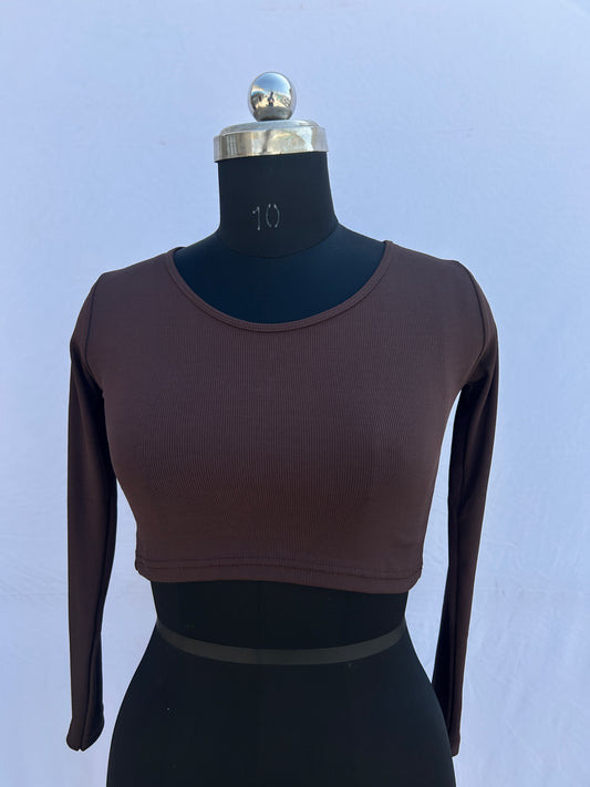 Solid V neck full sleeves- Dark Brown