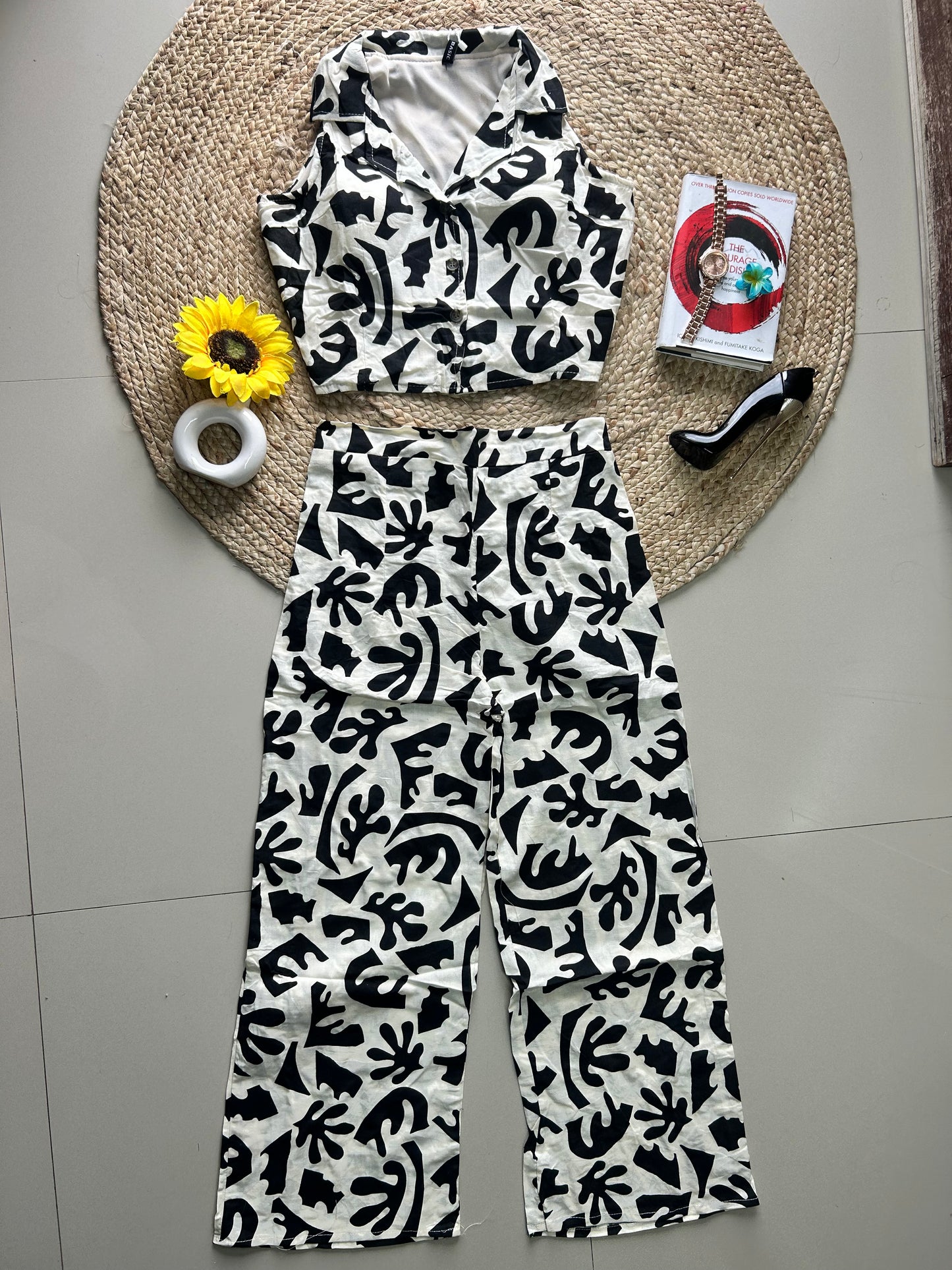 White black cutesy printed Co ord set