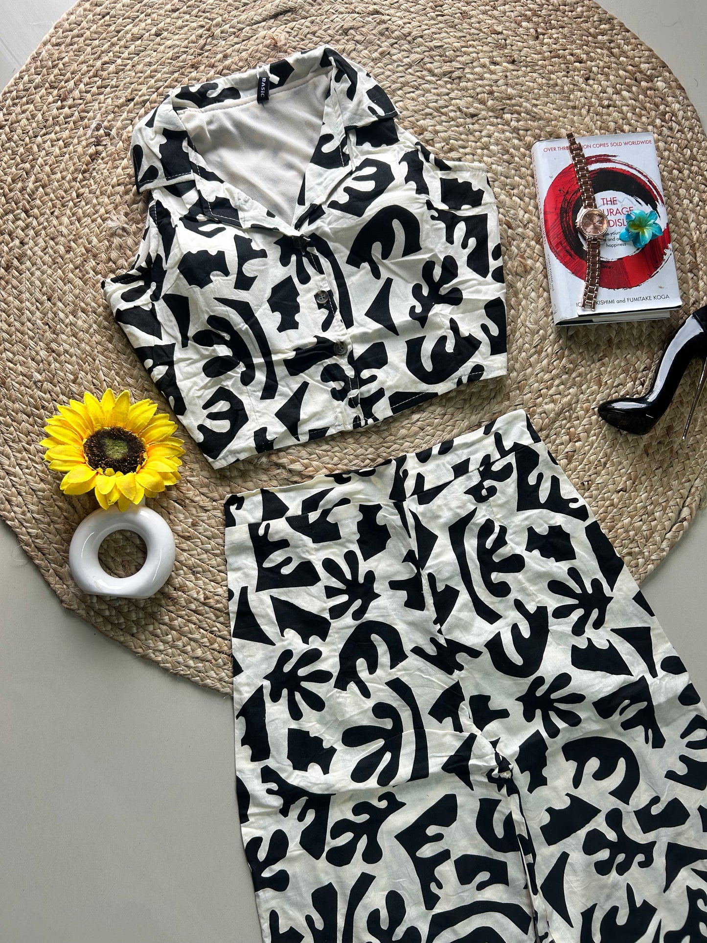 White black cutesy printed Co ord set