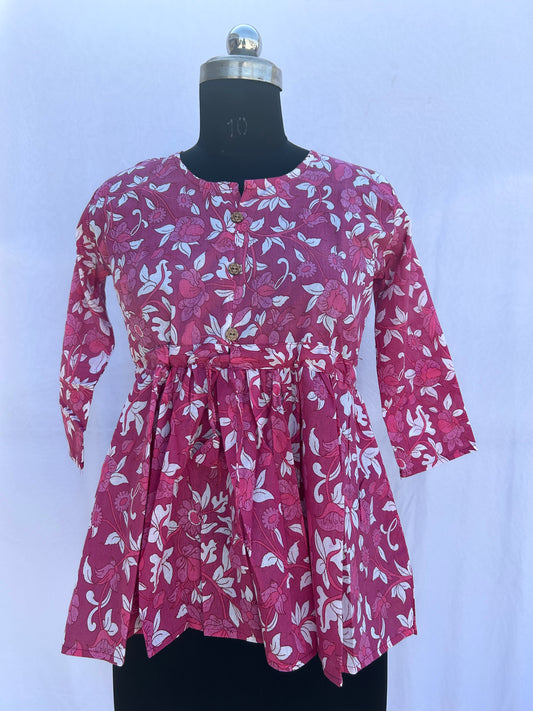 Pink floral  printed flared