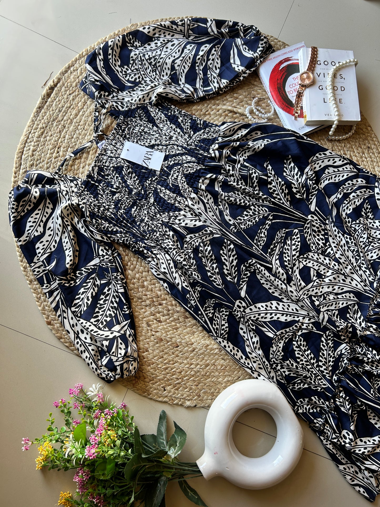 Navy blue tropical printed