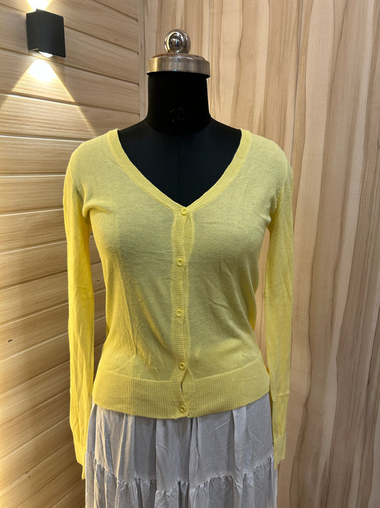 Yellow V- Neck  buttoned