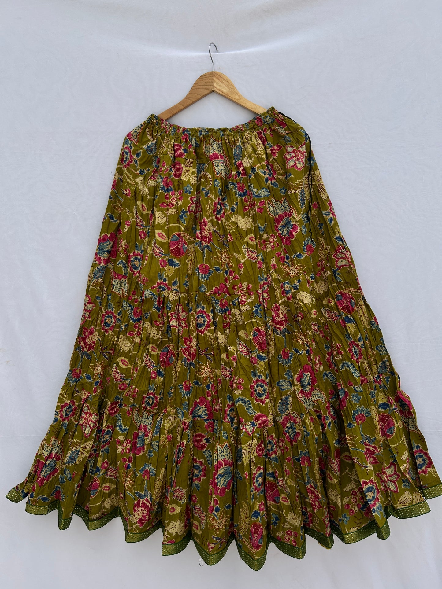 Olive green cute floral printed skirt