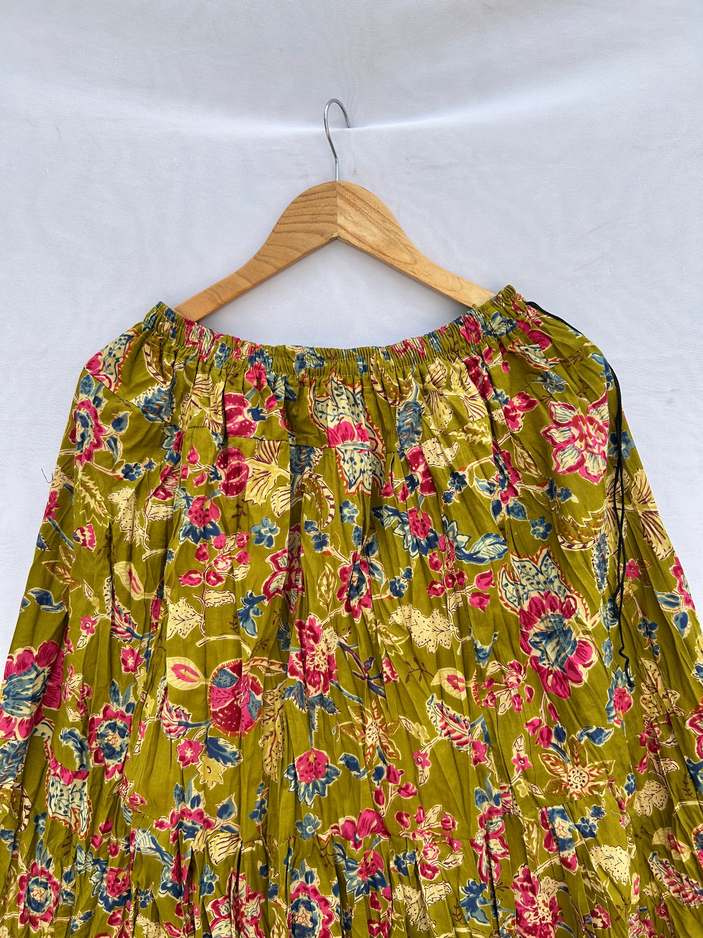 Olive green cute floral printed skirt