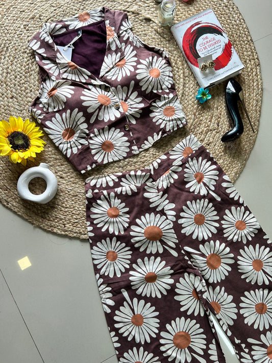Brown floral printed co-ors set