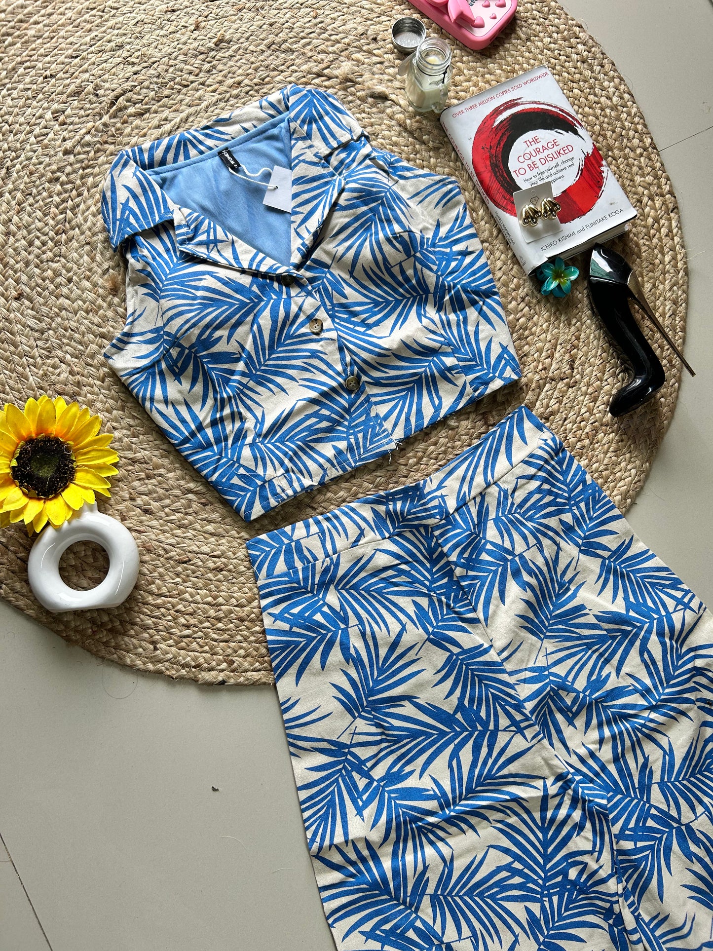 Blue traopical leafy printed c0-ord set