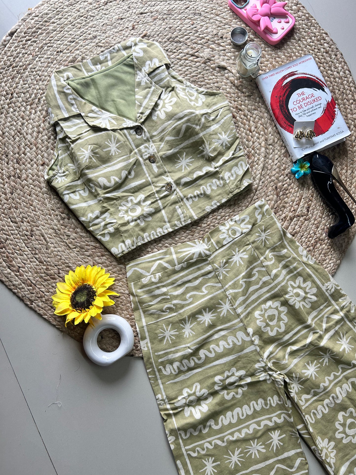 Pastel green boho vibe printed co-ord