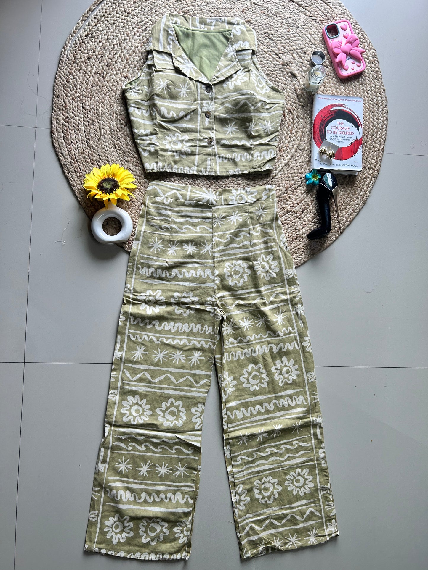 Pastel green boho vibe printed co-ord