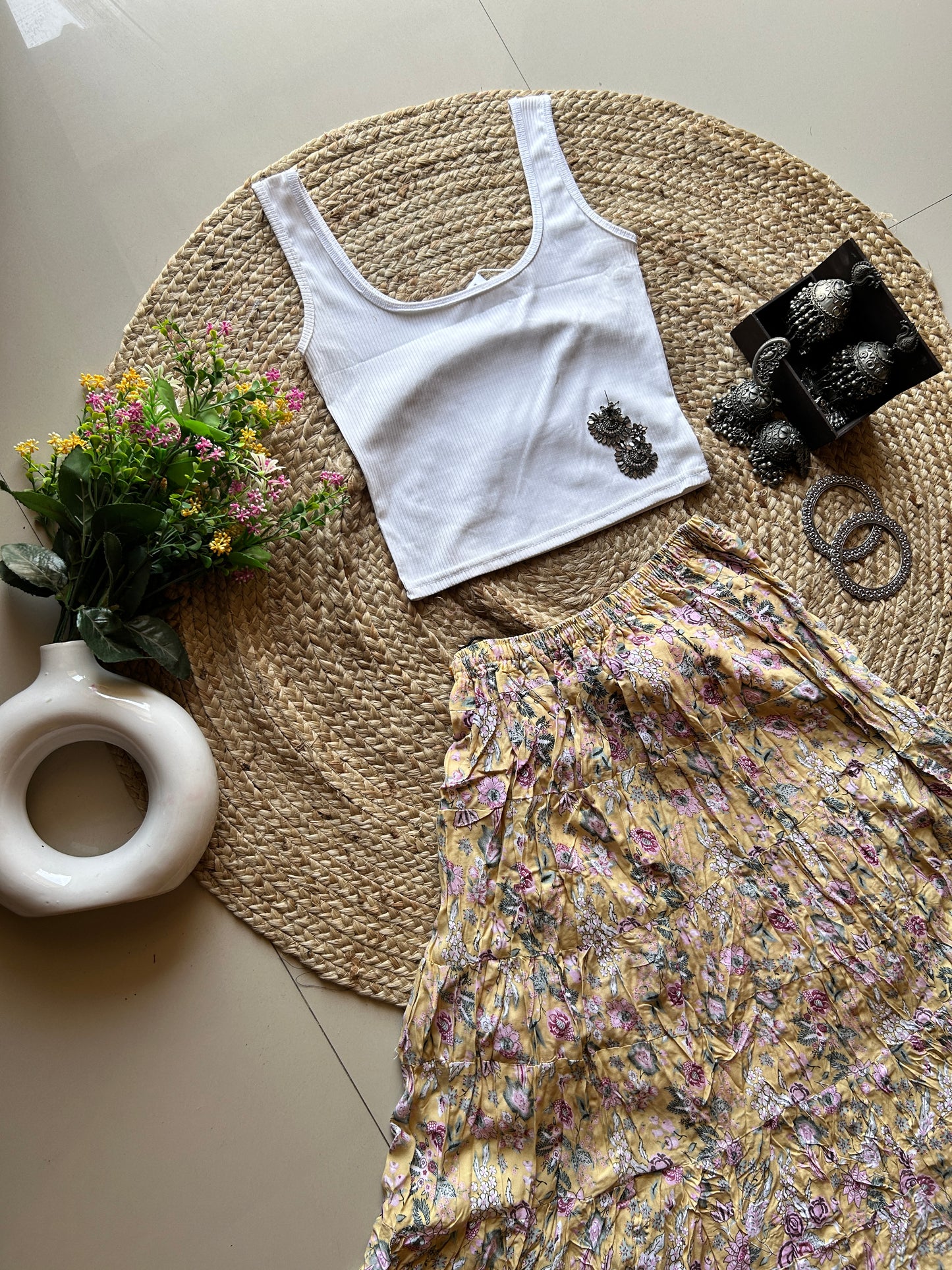 Pastel yellow printed skirt