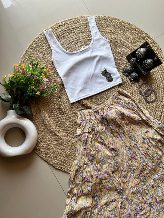 Pastel yellow printed skirt