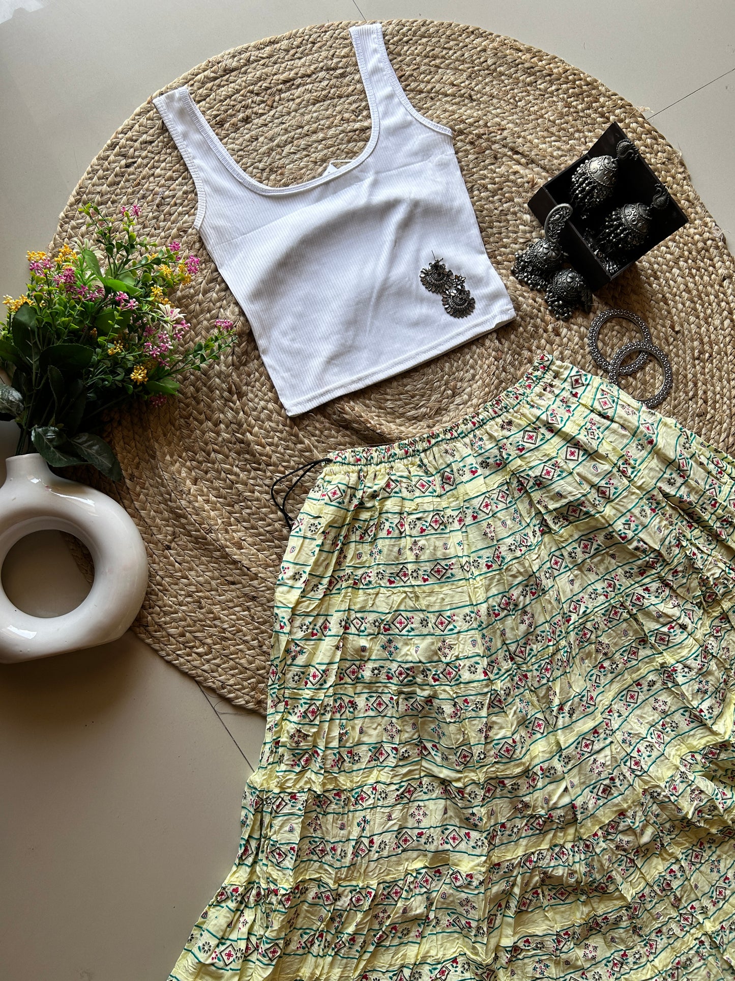Lime yellow printed skirt