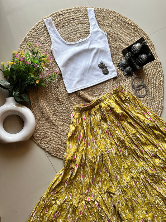 Yellow ikkat printed