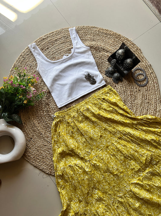 yellow cute   printed skirt