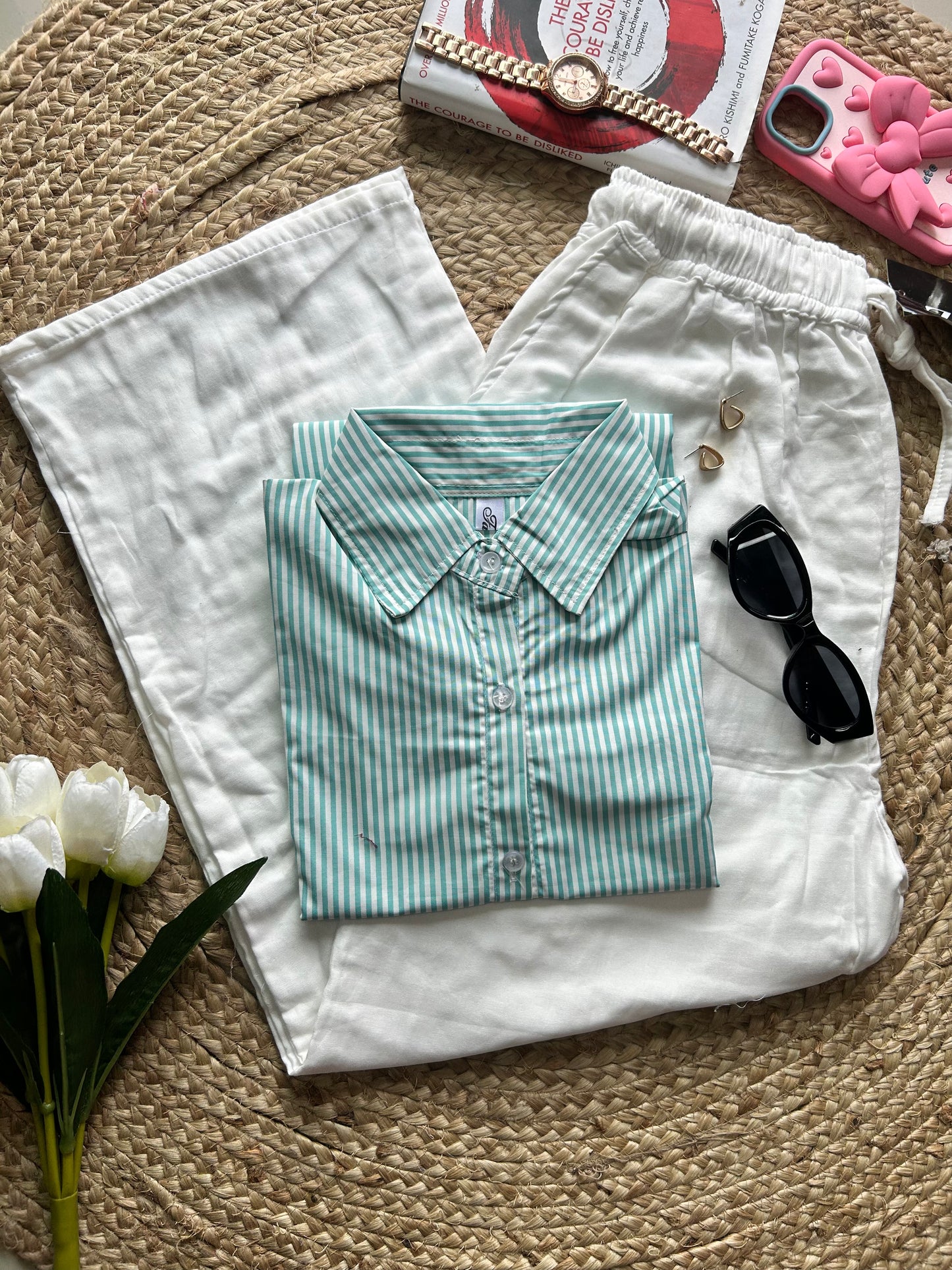 Sea green stripe shirt