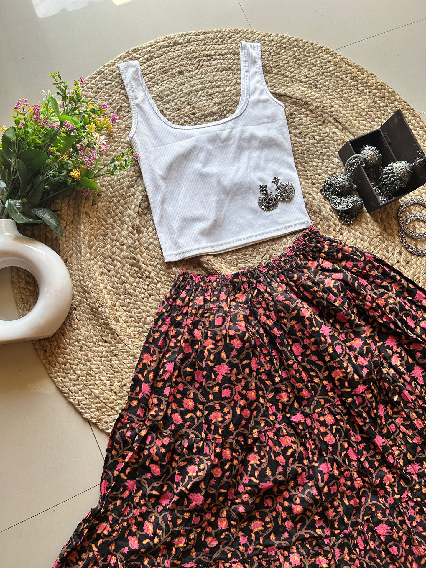 Black floral  jaal printed skirt