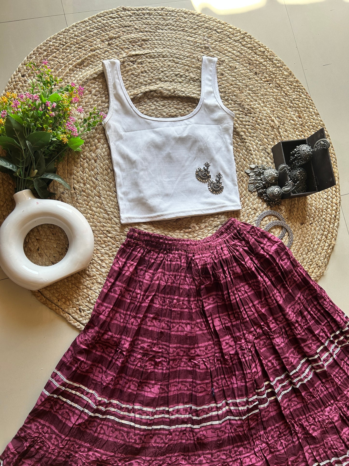 Wine abstract print with gotta skirt
