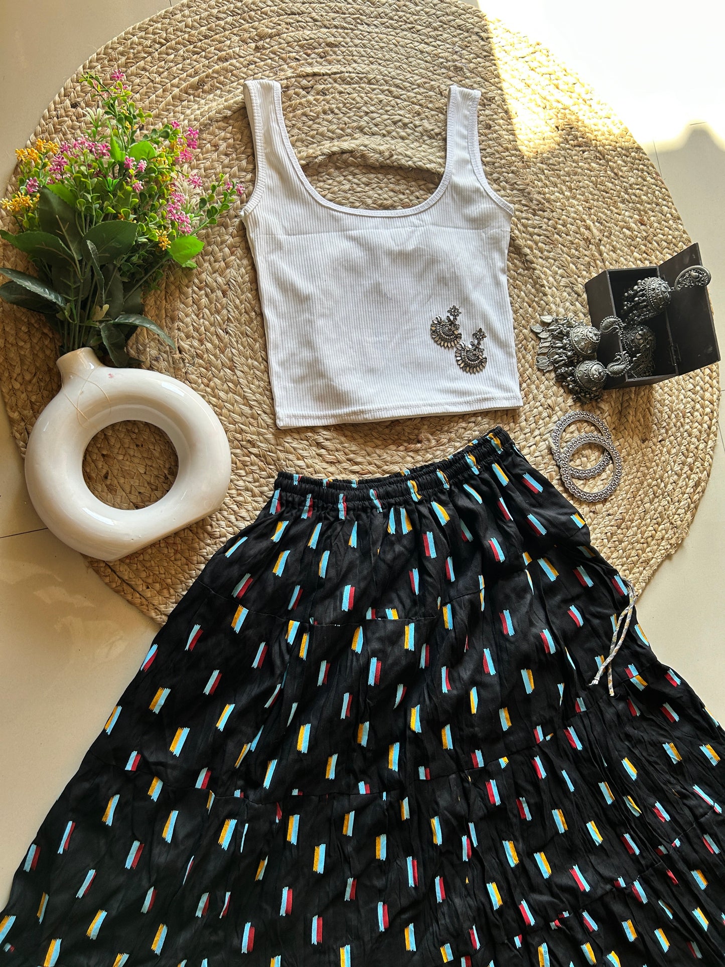 Black multicolour skirt
