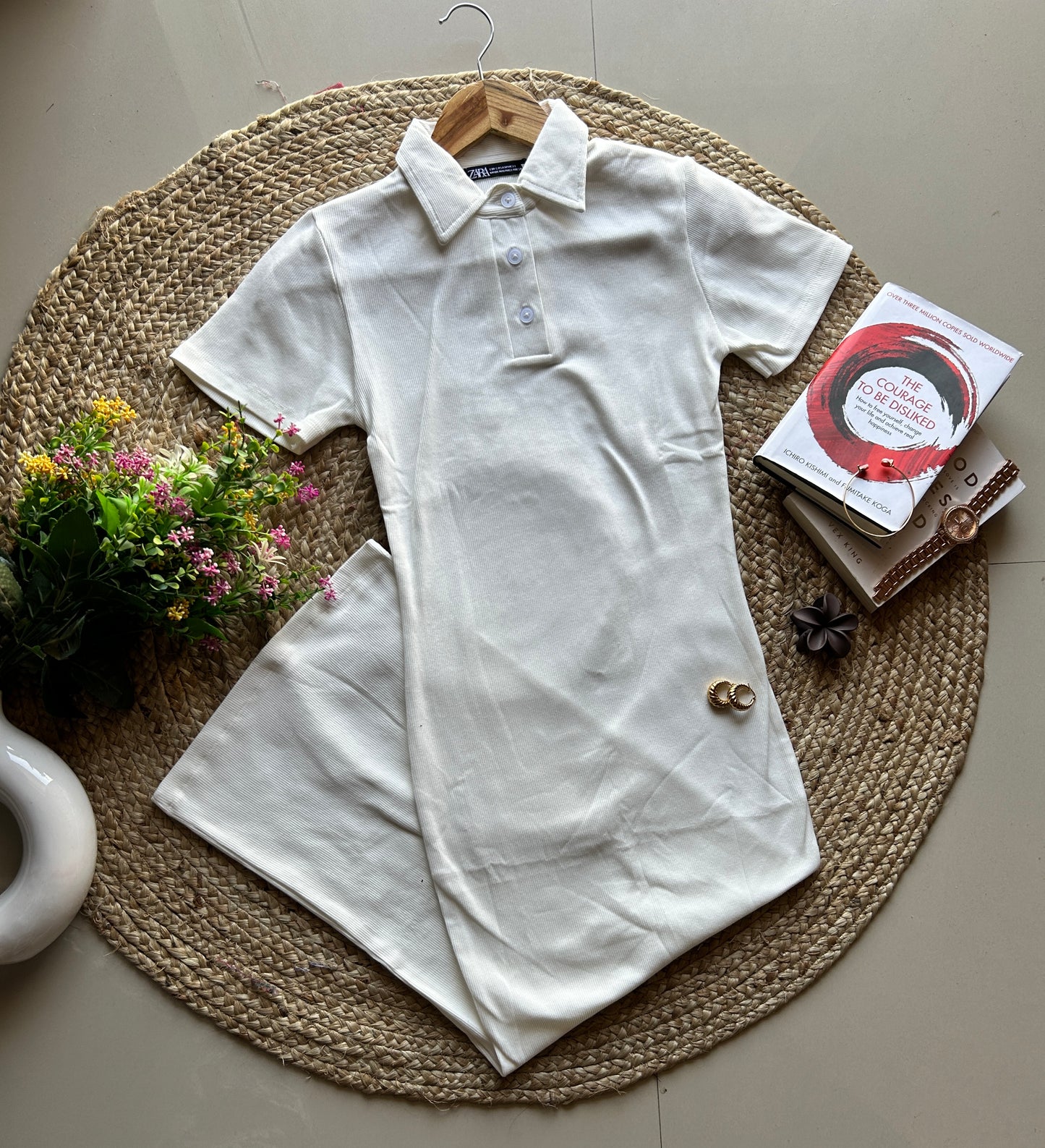 Zara Bodycon collar dress-WHITE