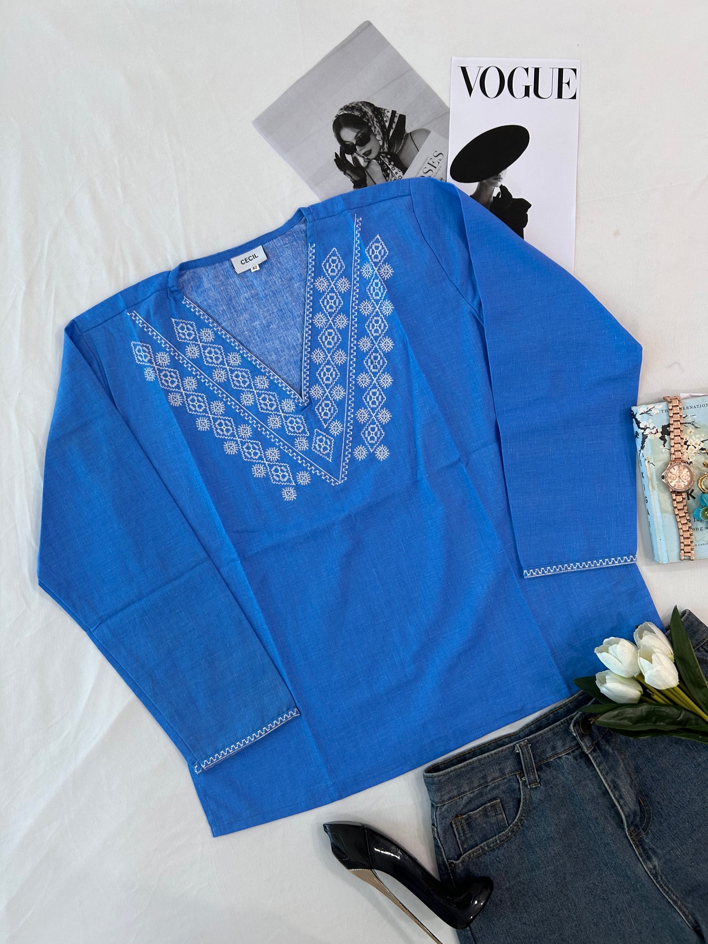 Blue embroidered top