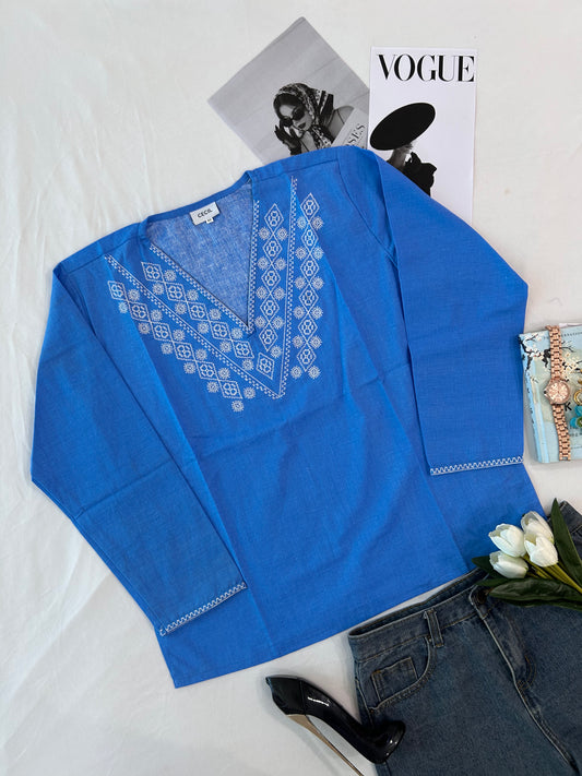 Blue embroidered top