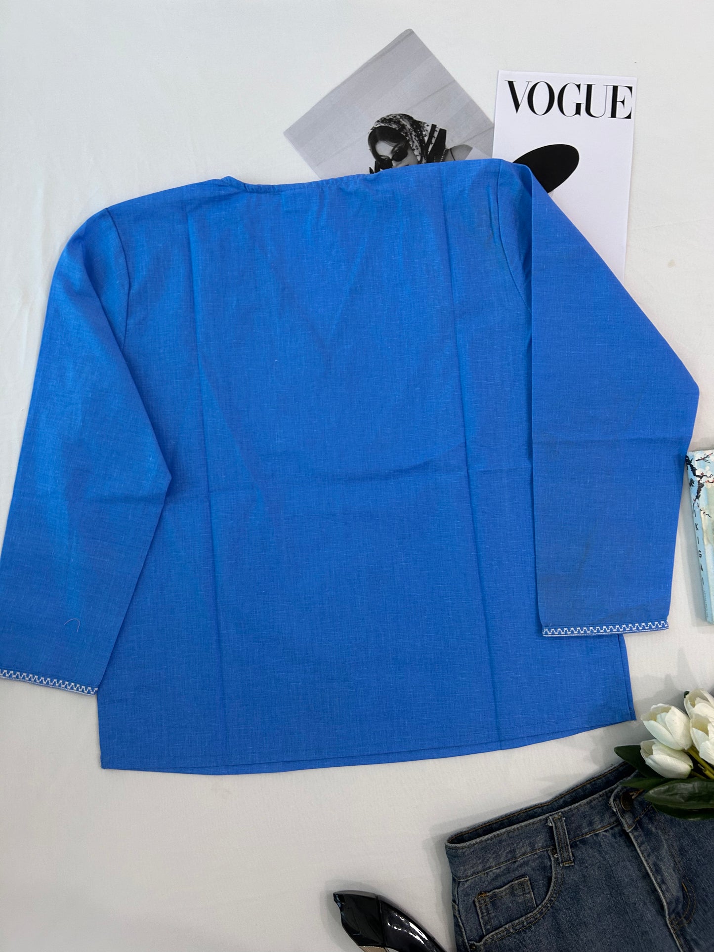 Blue embroidered top