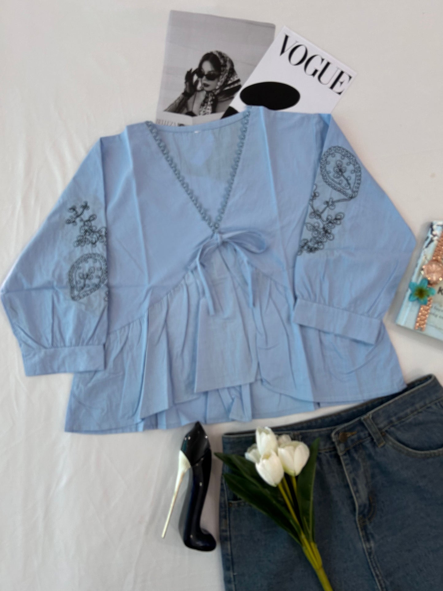 Pastel blue  bow top