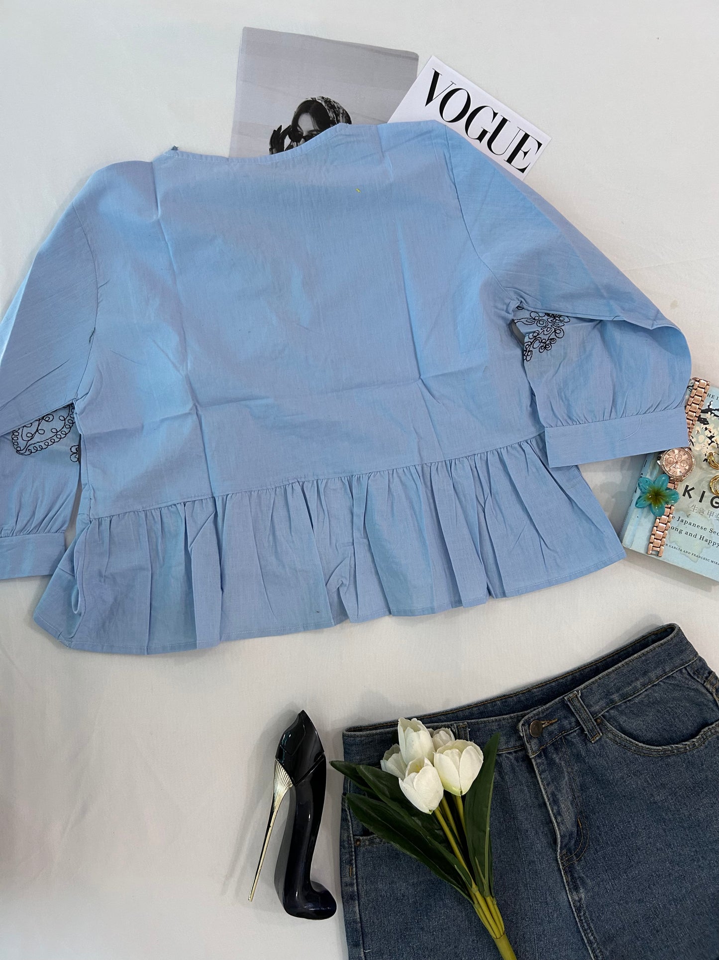 Pastel blue  bow top