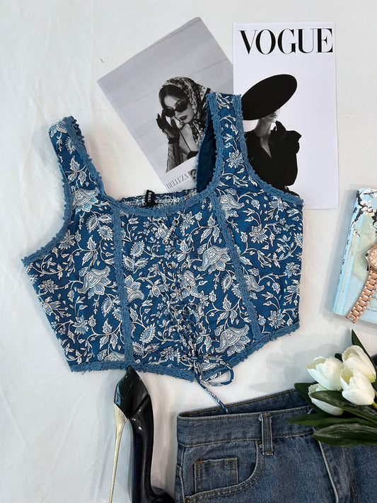 Indigo printed top