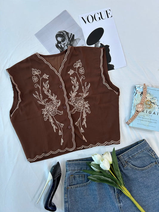 Brown embroidered vest