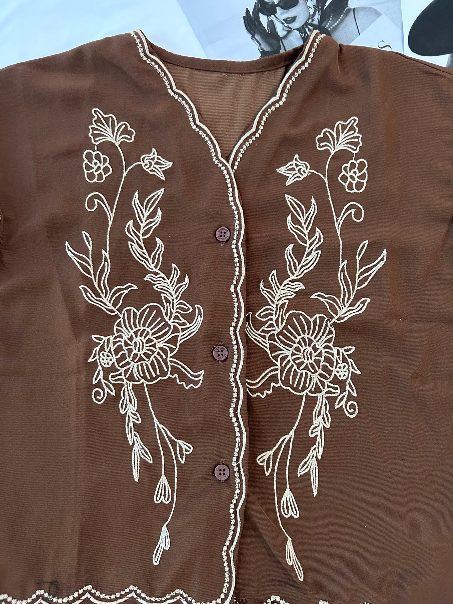 Brown embroidered vest