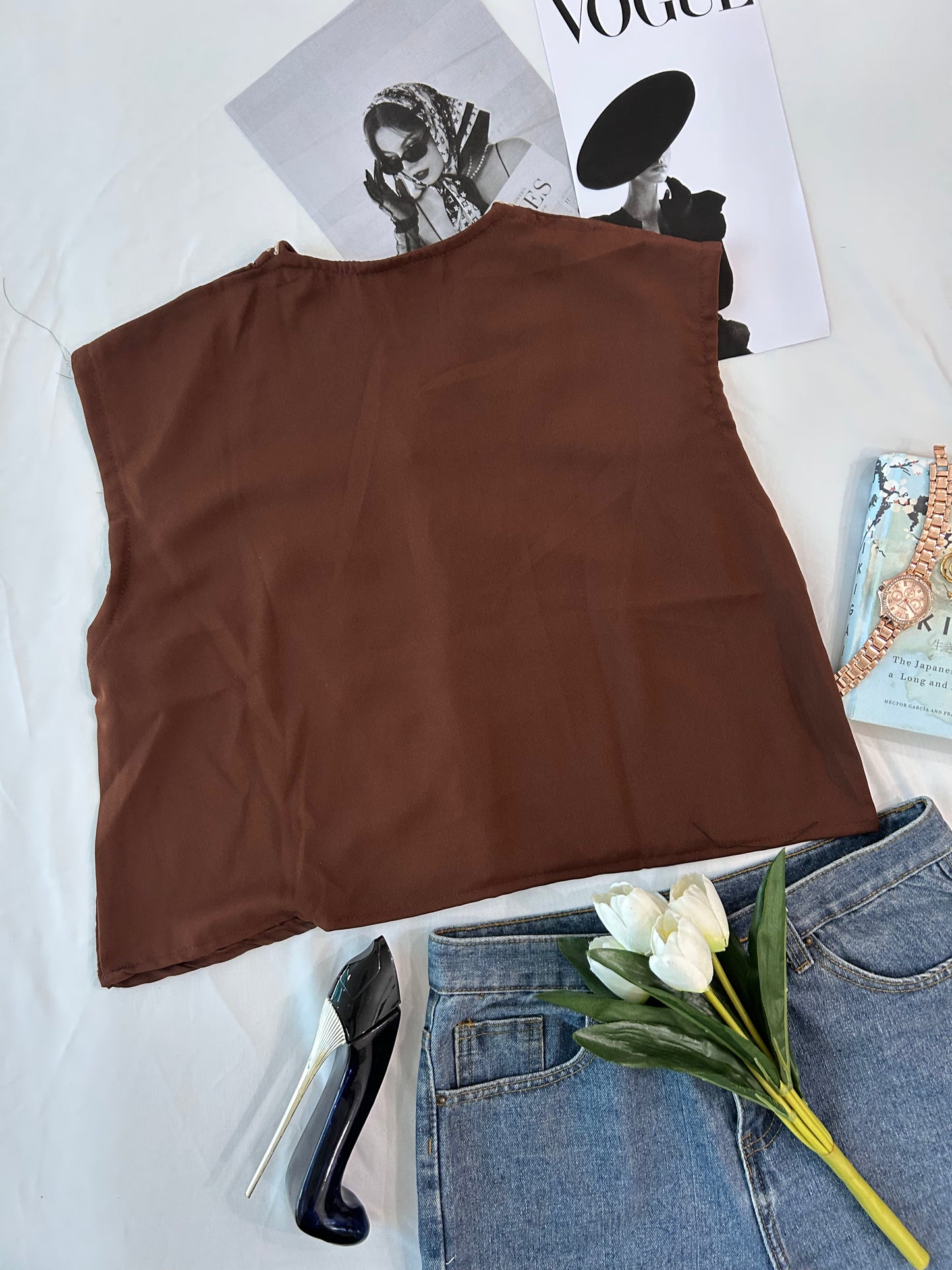 Brown embroidered vest