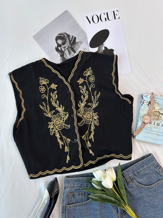 Black embroidered vest