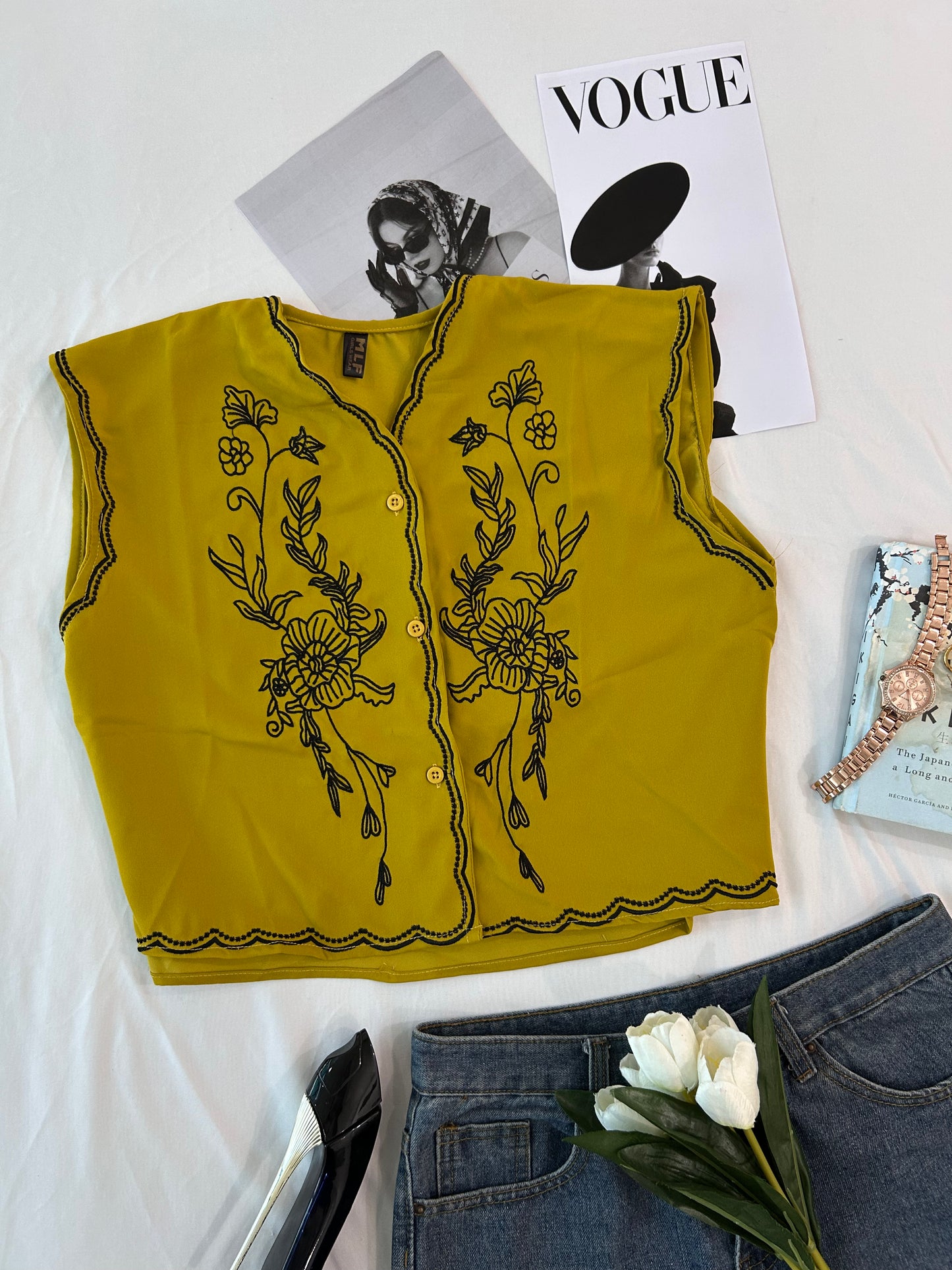 Lime green  embroidered vest