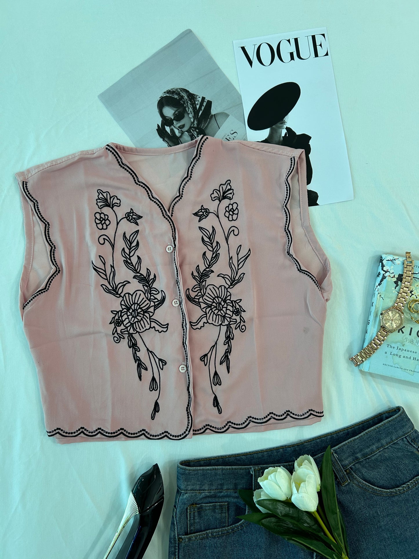 Pink embroidered vest